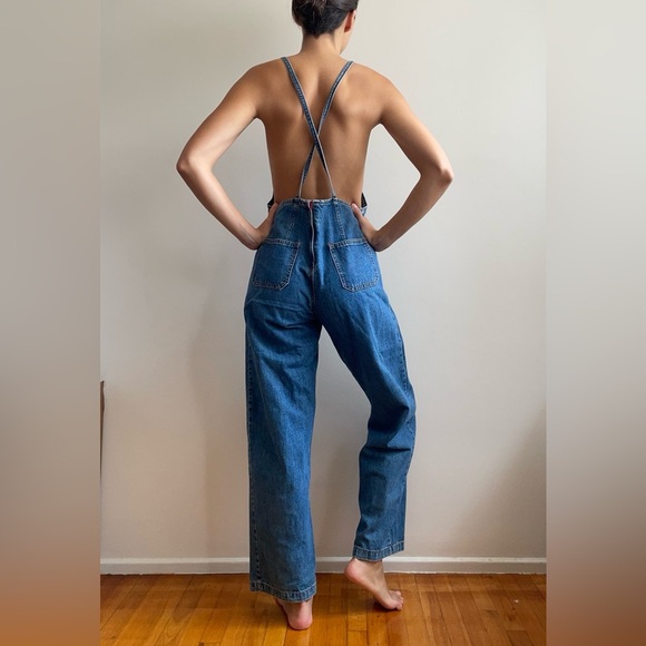 Vintage 90s y2k overalls denim jean straight leg square neck utility cargo small - Picture 16 of 16